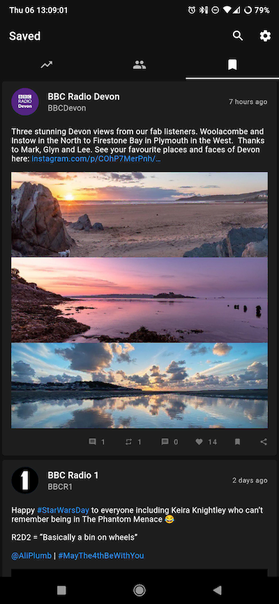 Viewing saved tweets